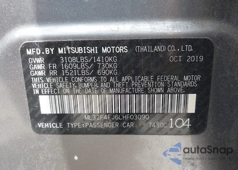 2020 Mitsubishi Mirage G4 Le from USA, damaged, VIN ML32F4FJ6LHF03090